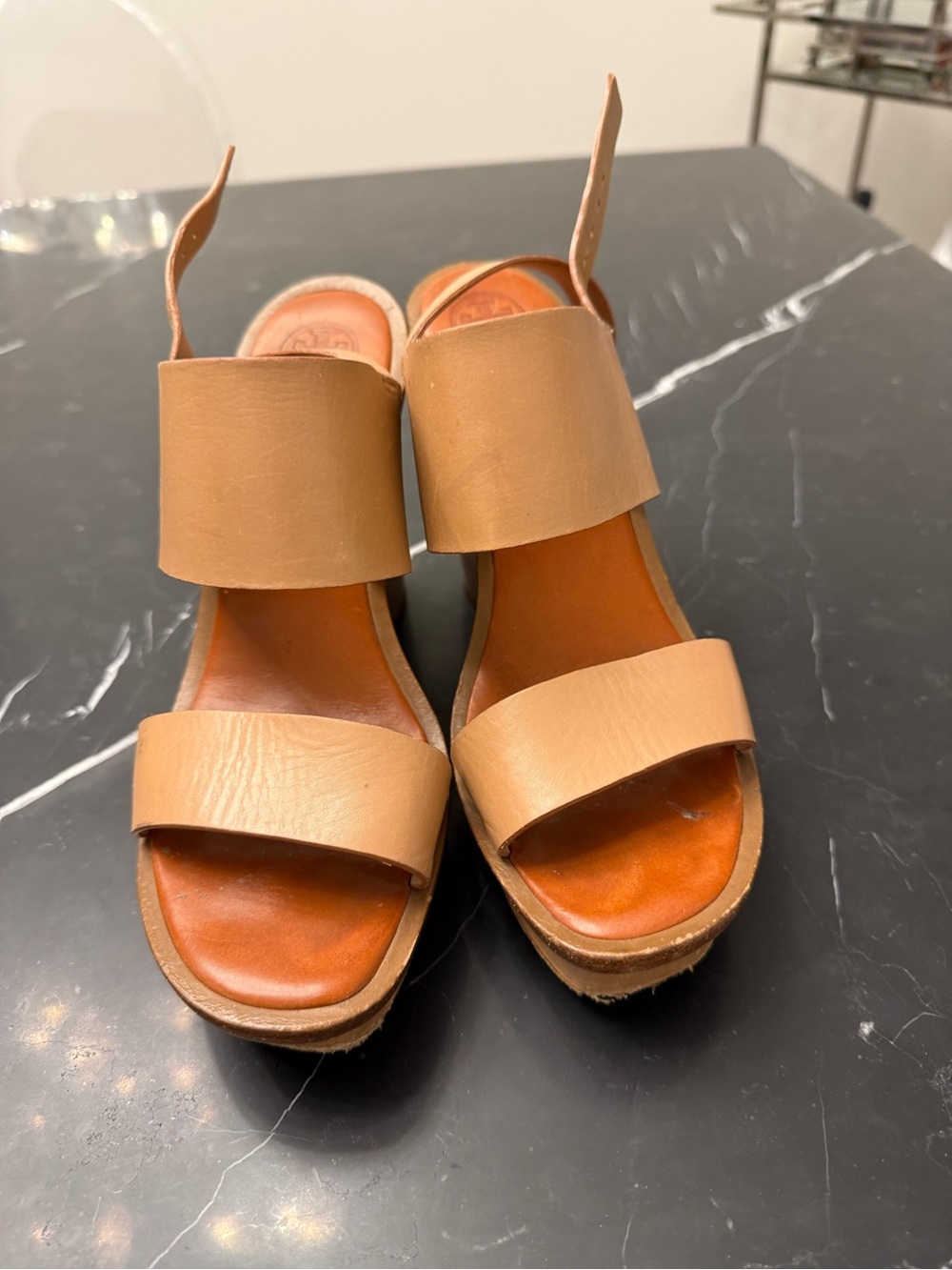 Tory Burch Women's Tan Leather Wedge Sandals